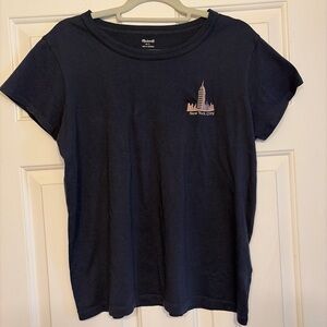 Madewell Navy Short Sleeve Tee with Pink New York City Embroidery
